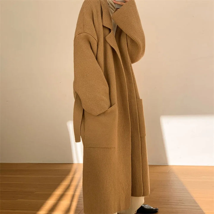 Damen Langer Übergroß-Strickmantel | Fronttaschen