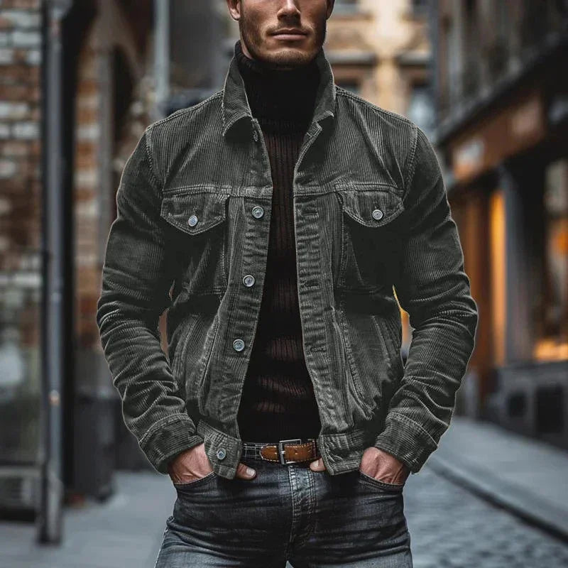 Herren Weinlese Knopfleiste Cord Jacke | Lange Ärmel