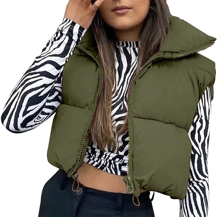 Damen Kurz Puffer Weste | Reißverschluss