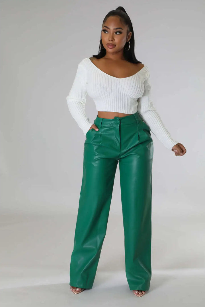 Chice lockere high-waist hose im lederlook für damen
