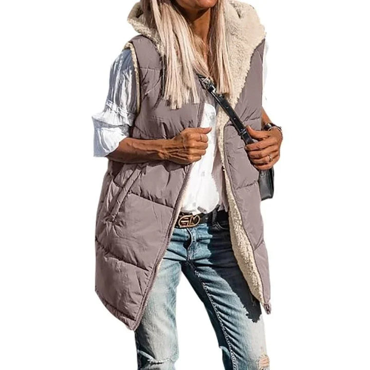 Damen Lange Warme Puffer Weste | Kapuze
