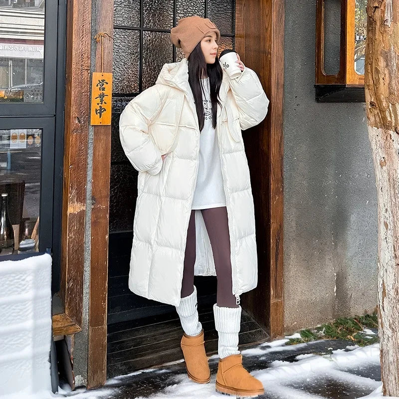 Lässige Winter jacke lang mit Kapuze für Damen | Modern