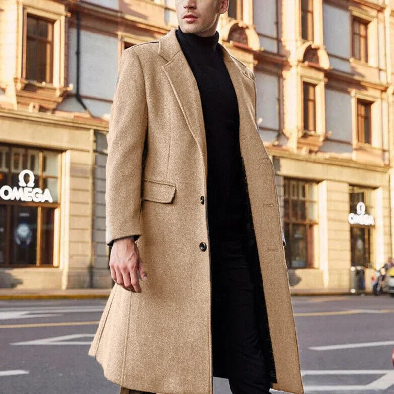 Herren Langer Trench Mantel mit Fronttasche | Stilvoll