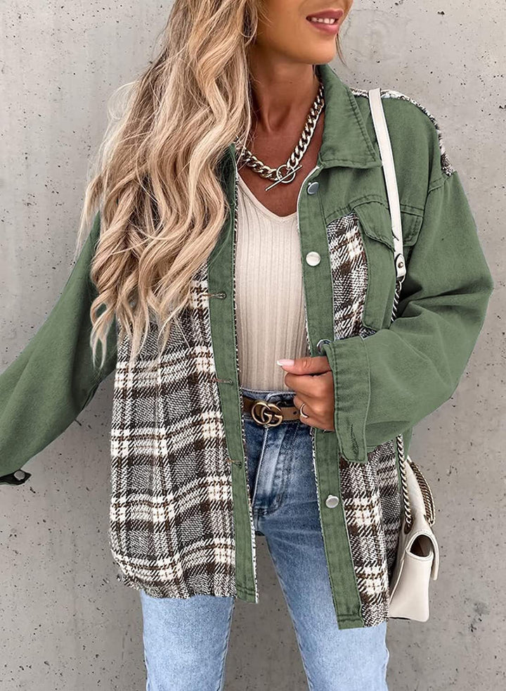 Damen Langarm Knopf Daunen Jeansjacke | Moderne