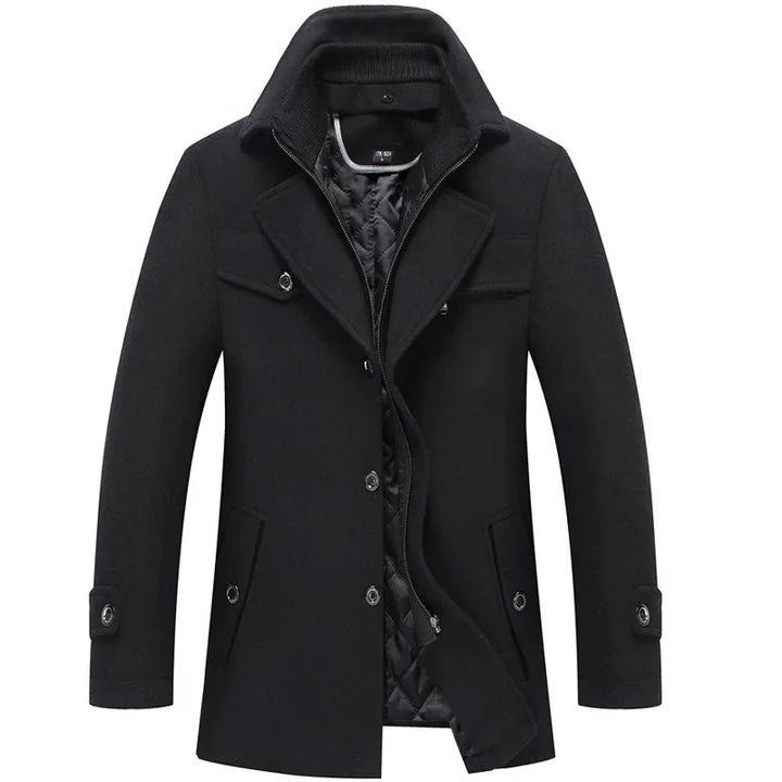 Doppelt Kragen Woll Jacke für Herren | Wintermantel