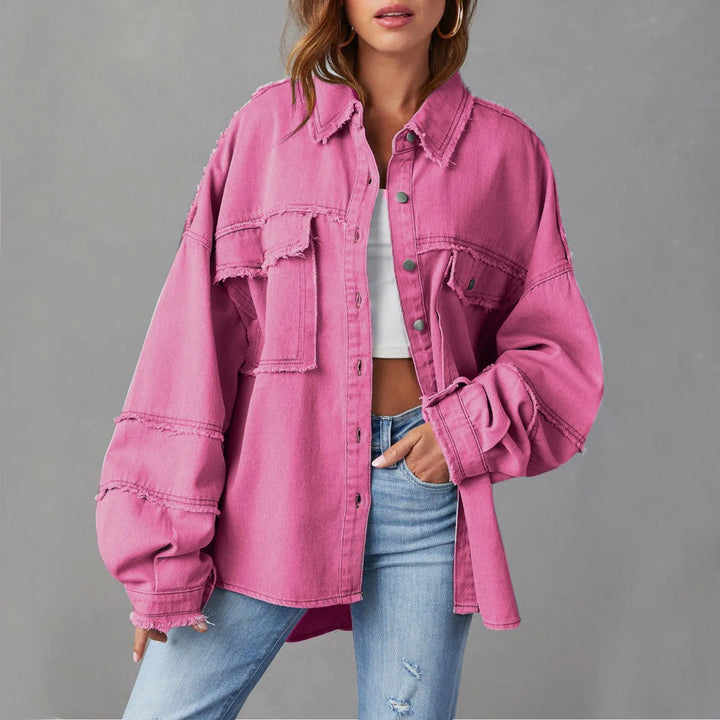Damen Übergroß Jeansjacke | Knopf Daunen