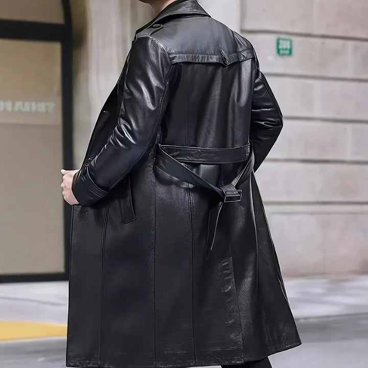 Herren Schwarz Locker geschnittener langer Trench Coat | Gürtel