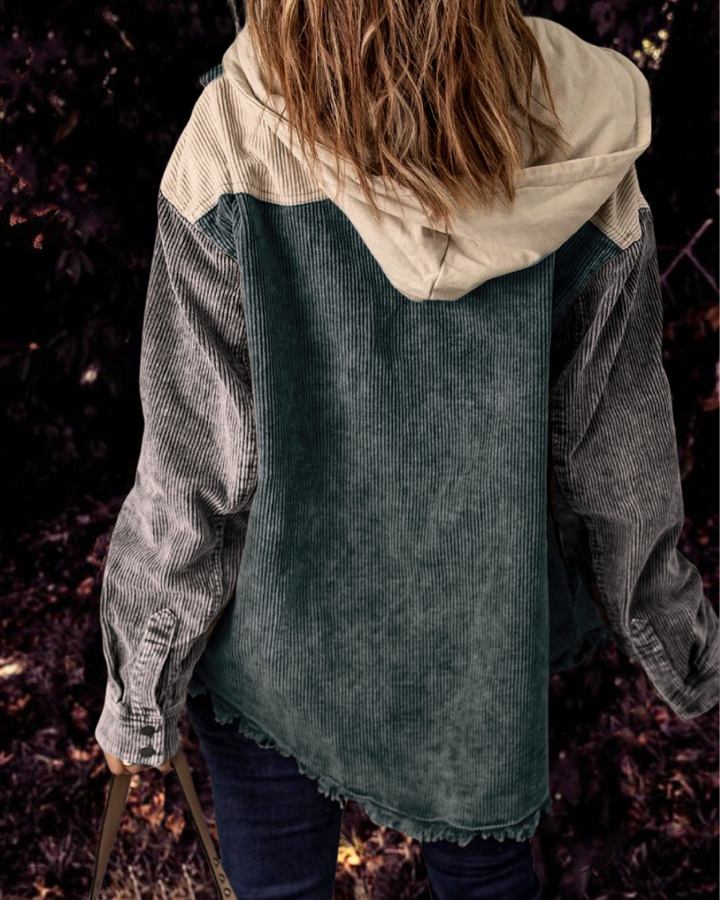 Damen Übergroße Cord Jacke | Knopf Daunen