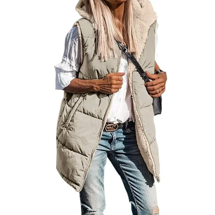 Damen Lange Warme Puffer Weste | Kapuze