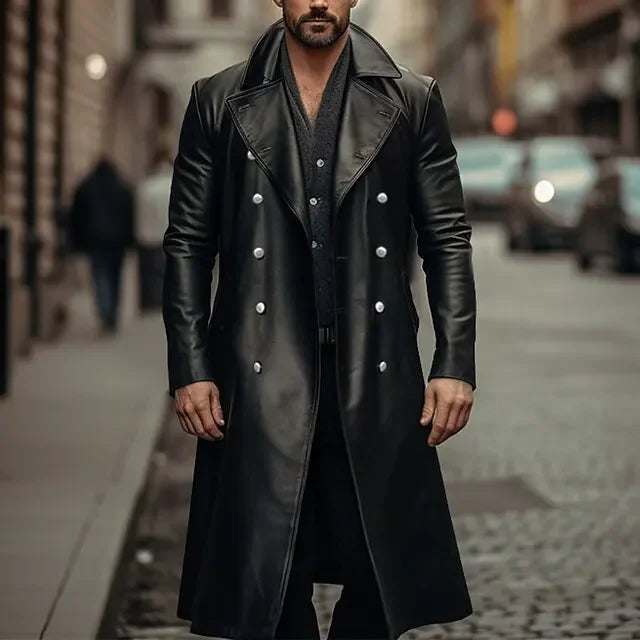 Herren Lang Zweireihig Trench Coat | Lange Ärmel