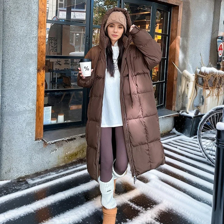 Lässige Winter jacke lang mit Kapuze für Damen | Modern