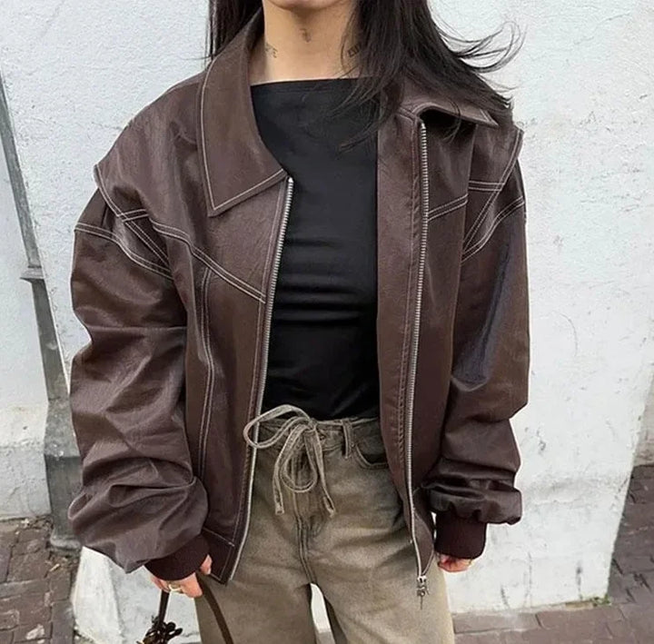 Damen Übergroß Bikerjacke | Lange Ärmel