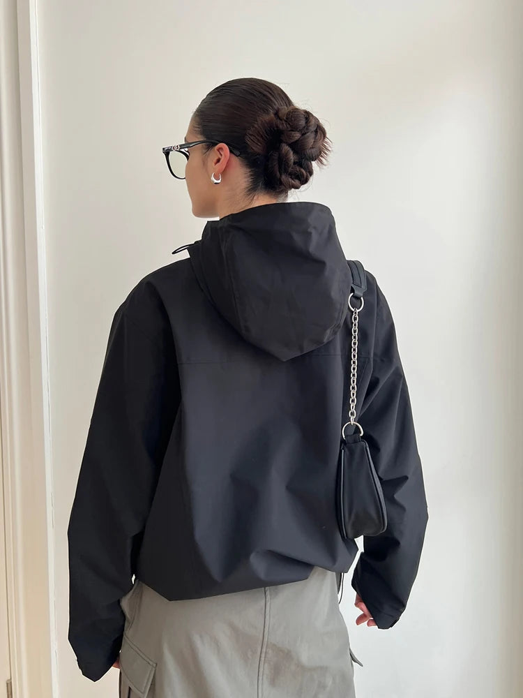 Damen Übergroße Windjacke mit Kapuze | Langarm