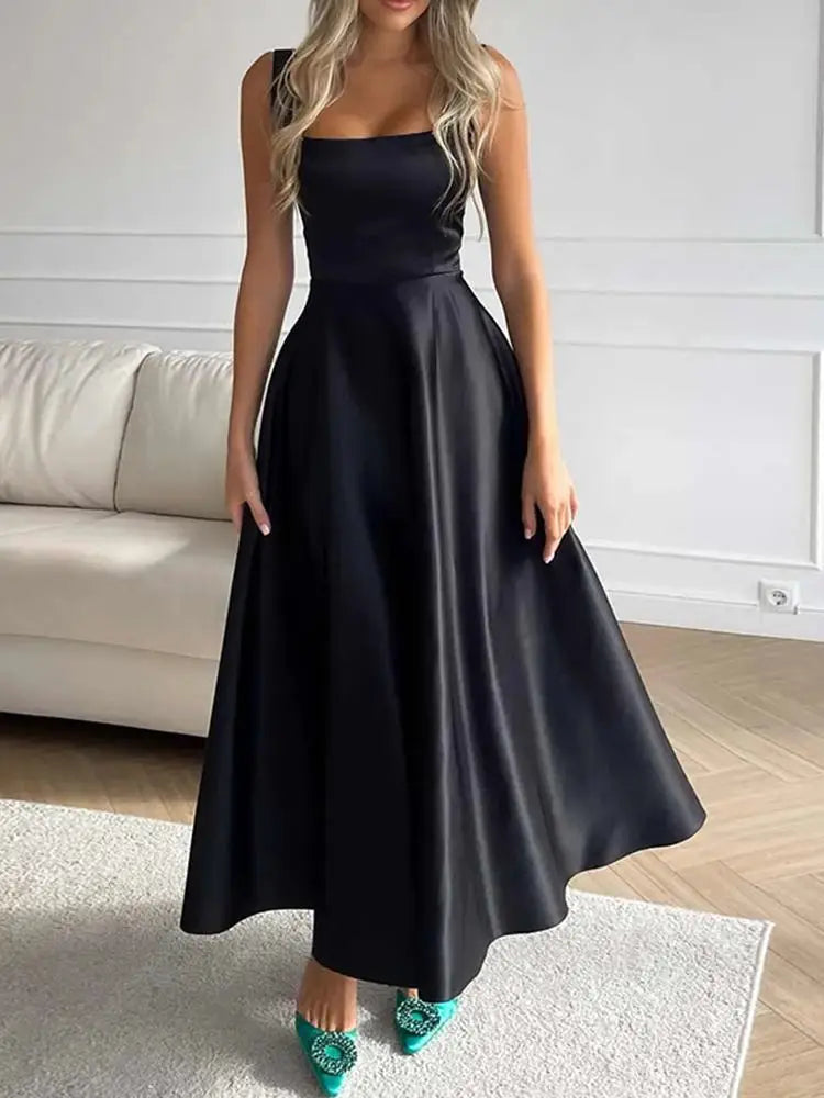 Damen Elegantes Quadratischem Ausschnitt Kleid | Maxi