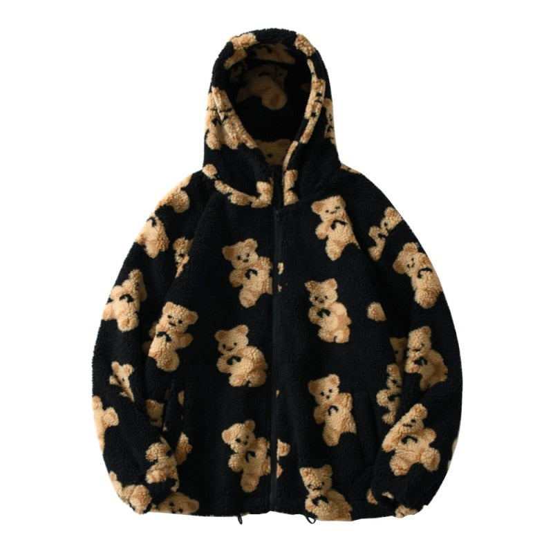 Damen Teddy Jacke mit Kapuze | Bärendruck