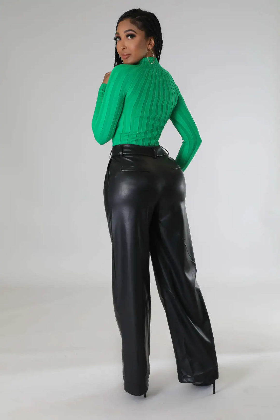 Chice lockere high-waist hose im lederlook für damen