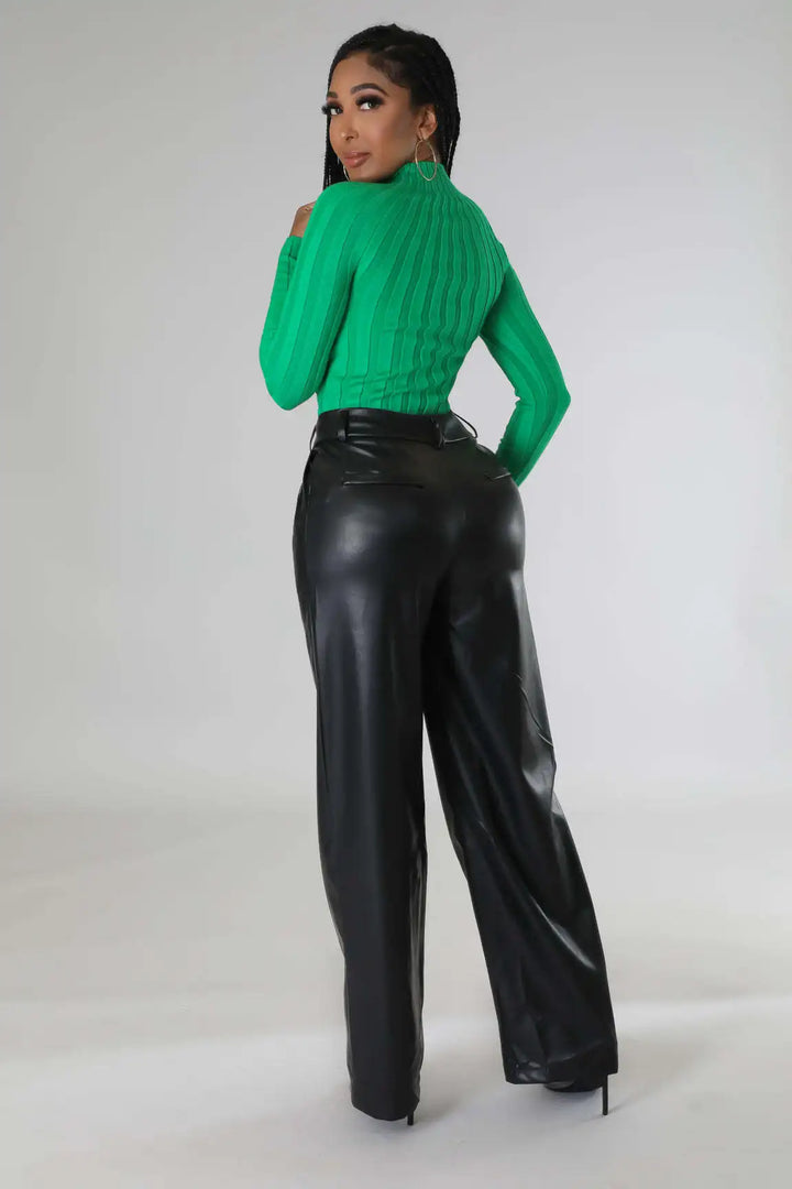 Chice lockere high-waist hose im lederlook für damen
