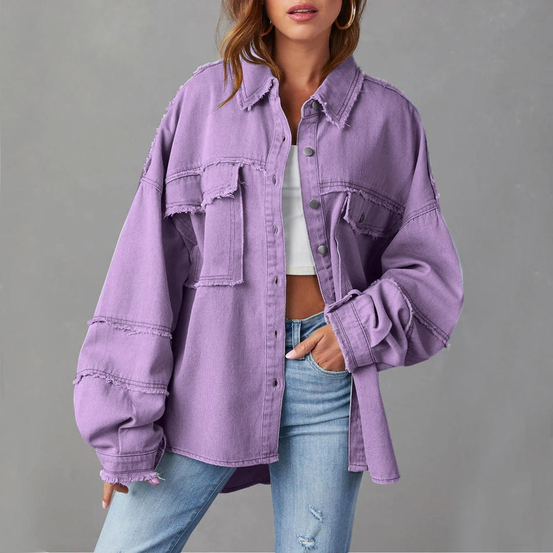 Damen Übergroß Jeansjacke | Knopf Daunen