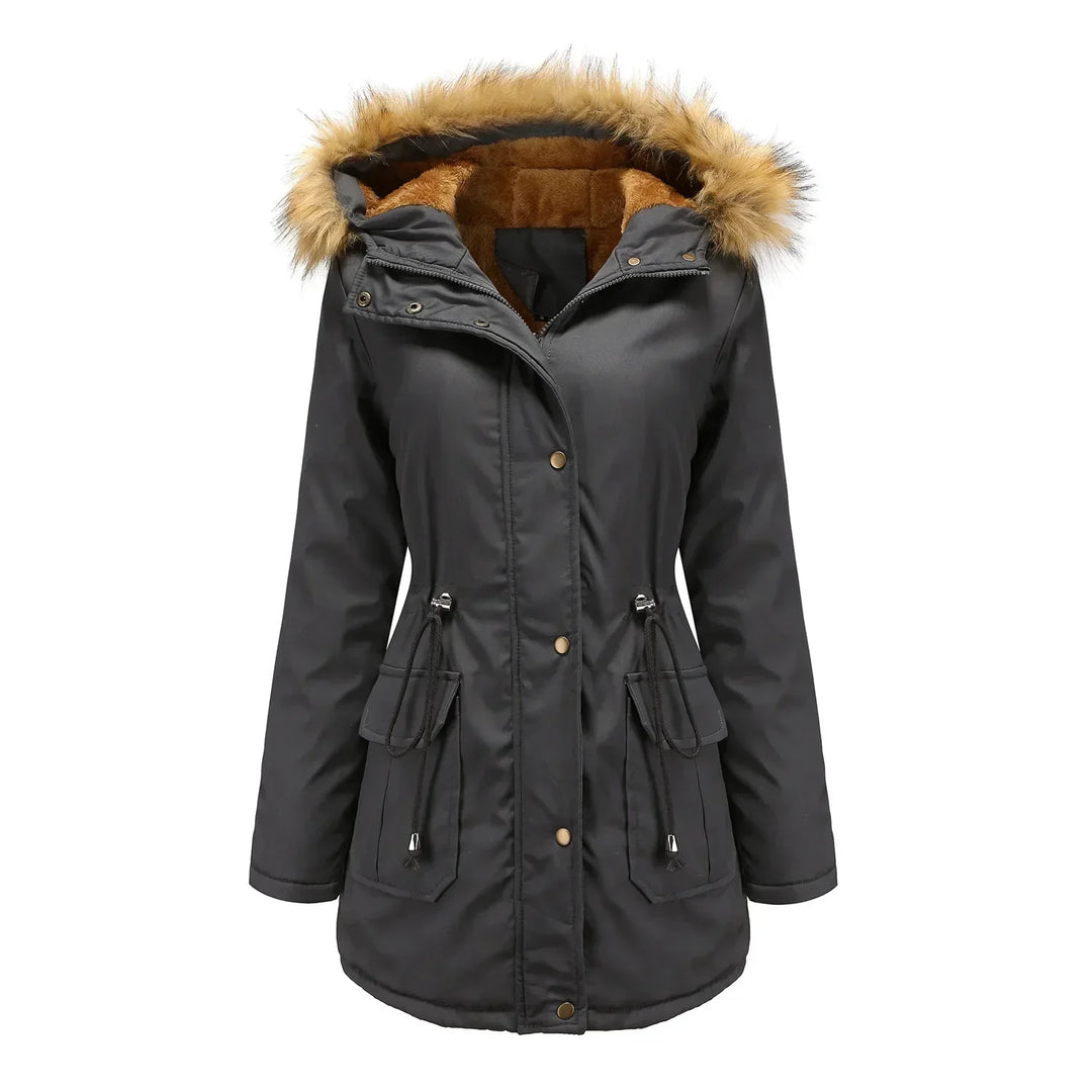 Damenparka mit Kapuze und Knopfleiste | Verstellbarer Gürtel