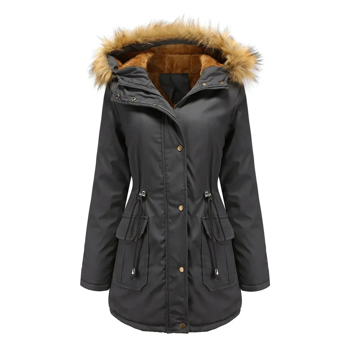 Damenparka mit Kapuze und Knopfleiste | Verstellbarer Gürtel
