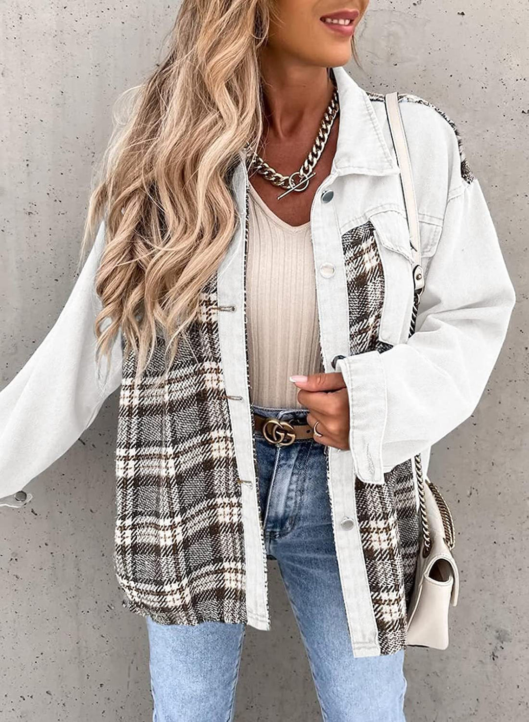 Damen Langarm Knopf Daunen Jeansjacke | Moderne