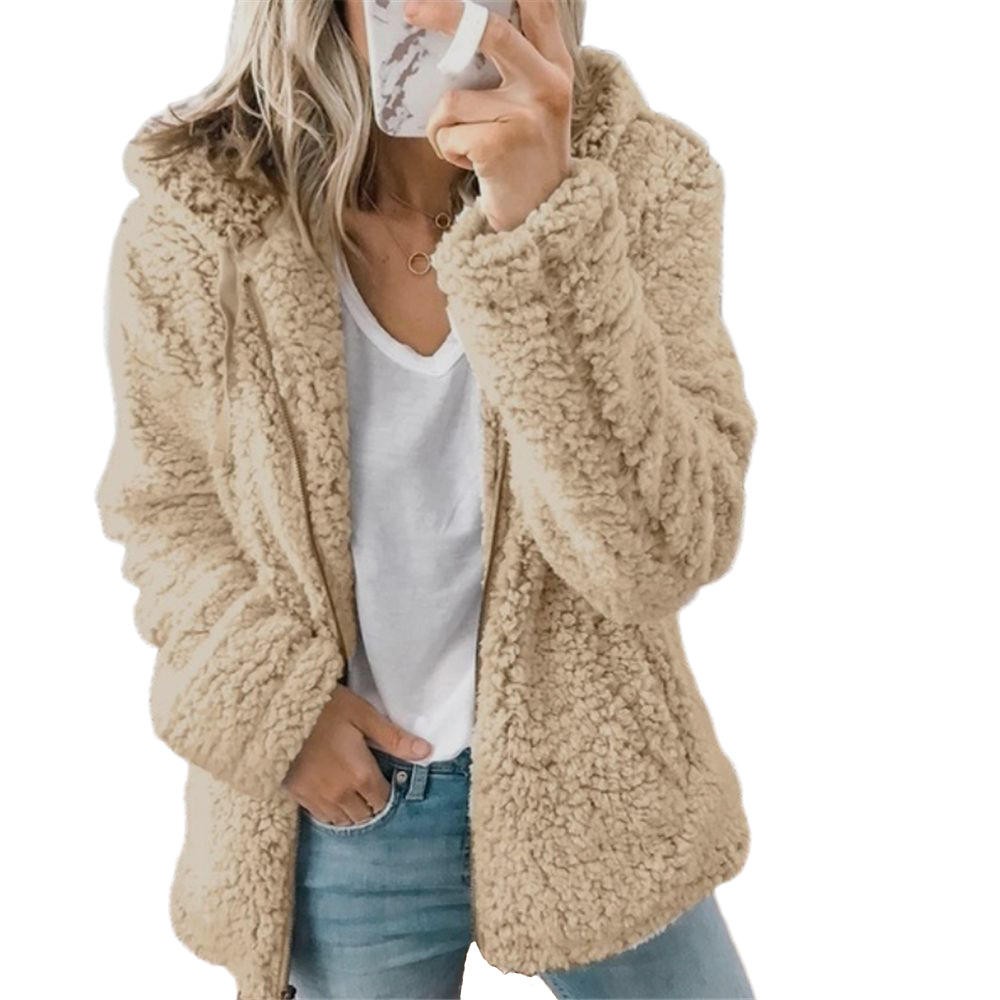 Damen Kapuzen-Teddy Jacke | Reißverschluss