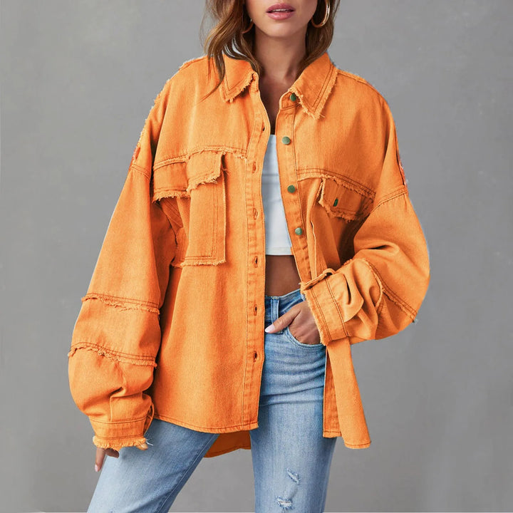 Damen Übergroß Jeansjacke | Knopf Daunen