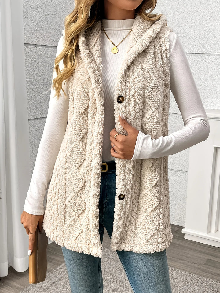 Damen Strick Kapuzen Fleece Jacke | Ärmellos