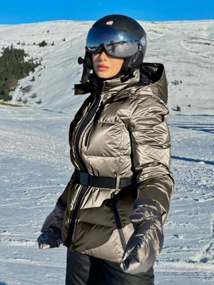 Gepolsterte Skijacke für Damen |  Mit Gürtel