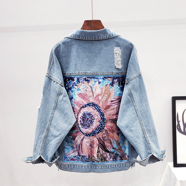 Damen-Jeansjacke mit Blumenmuster | Stilvoll