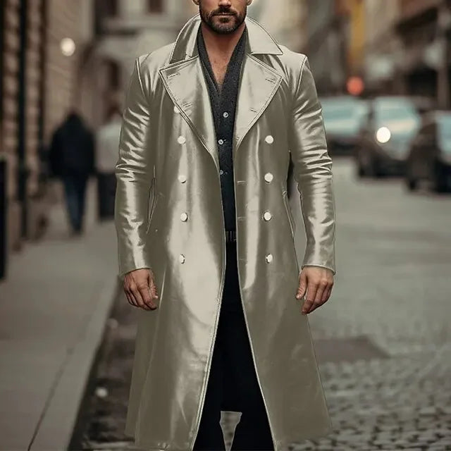 Herren Lang Zweireihig Trench Coat | Lange Ärmel