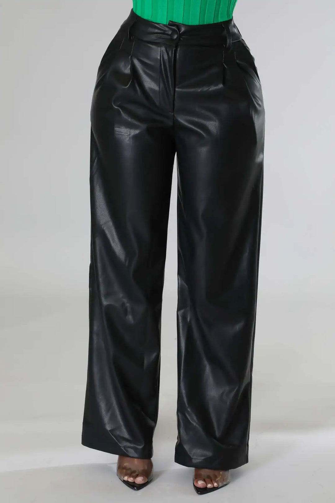 Chice lockere high-waist hose im lederlook für damen