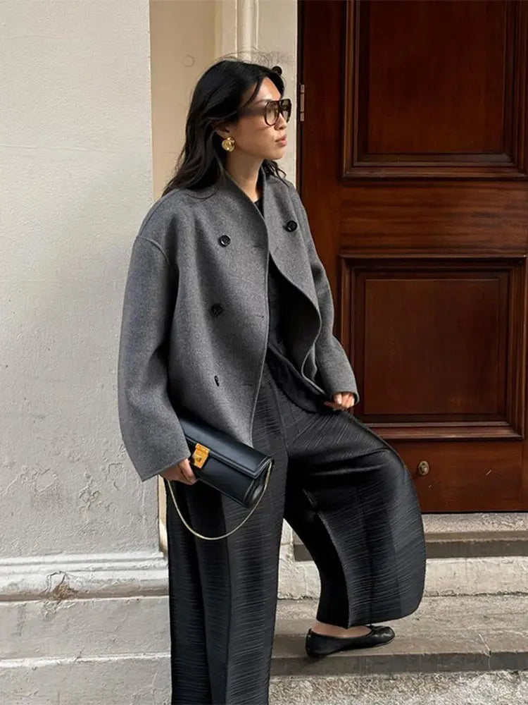 Woll Jacke in Grau für Damen | Kurz