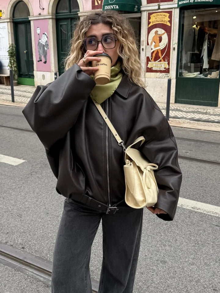 Damen Lässige Herbst-Motorradjacke | Reißverschluss