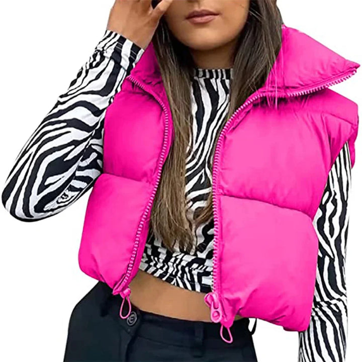 Damen Kurz Puffer Weste | Reißverschluss