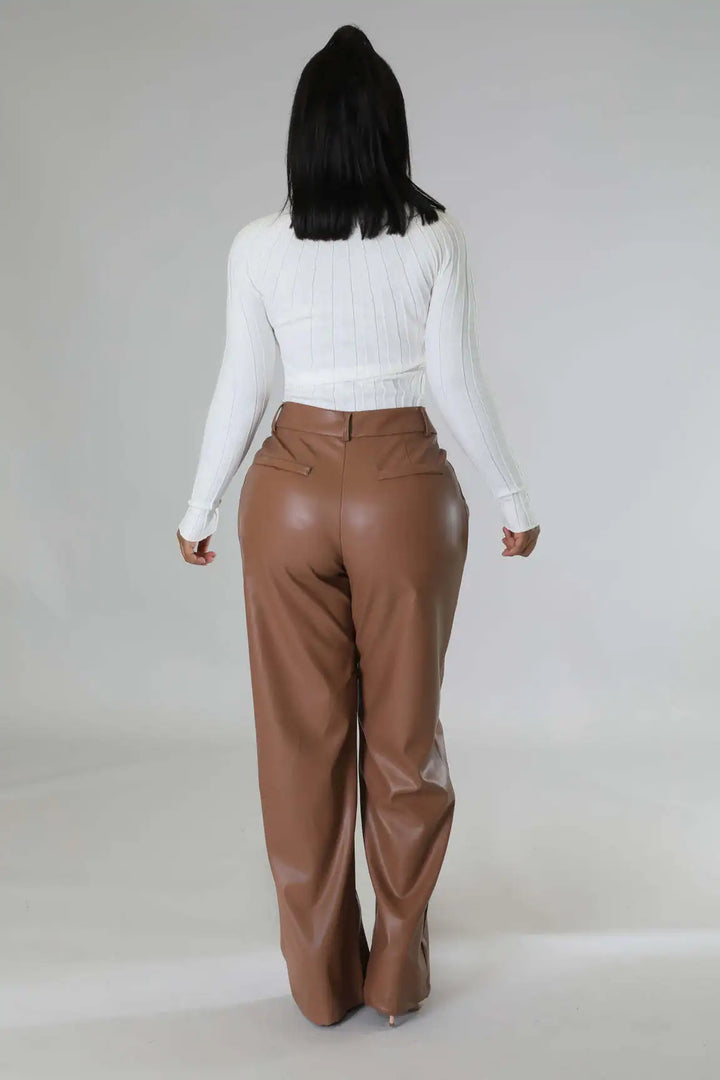 Chice lockere high-waist hose im lederlook für damen