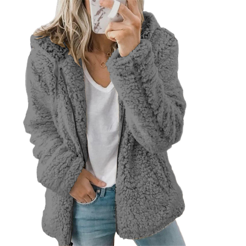 Damen Kapuzen-Teddy Jacke | Reißverschluss
