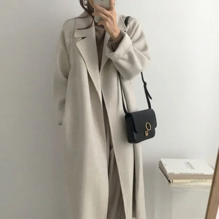Damen Langer Warmer Mantel mit Gürtel | Weite Ärmel