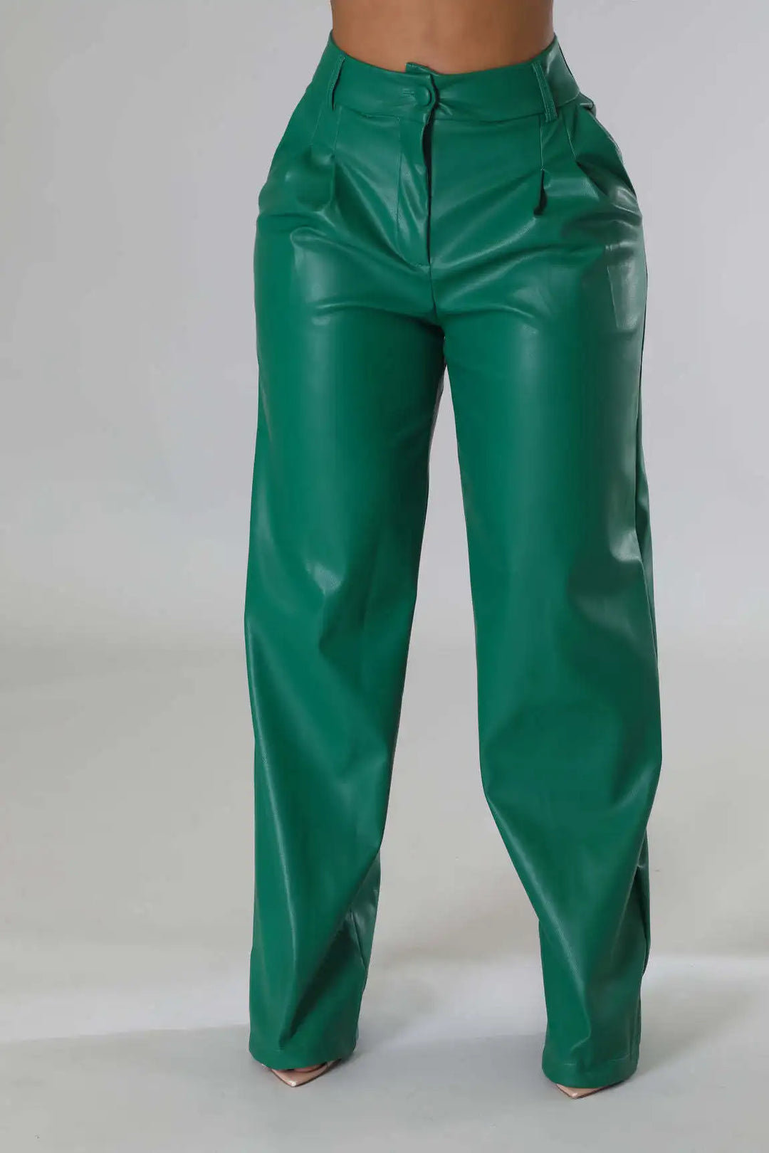Chice lockere high-waist hose im lederlook für damen