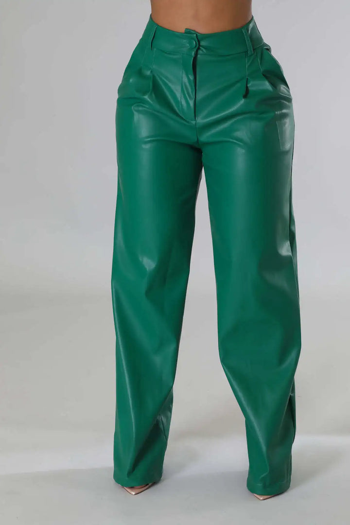 Chice lockere high-waist hose im lederlook für damen
