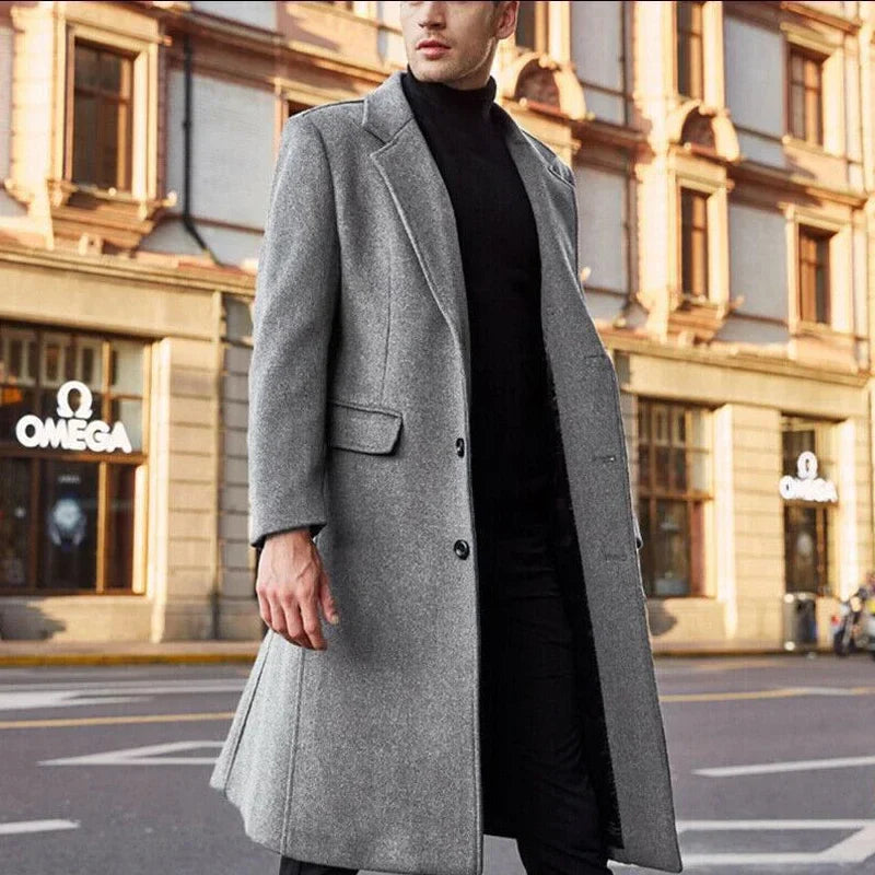 Herren Langer Trench Mantel mit Fronttasche | Stilvoll