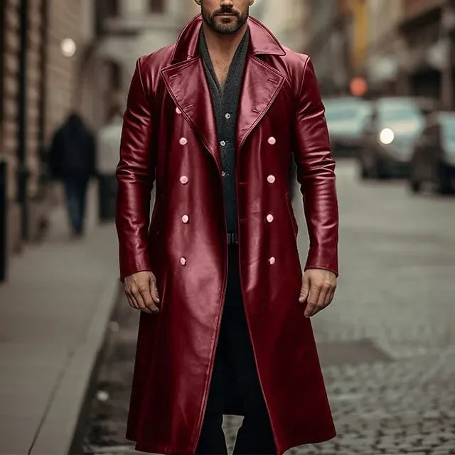 Herren Lang Zweireihig Trench Coat | Lange Ärmel