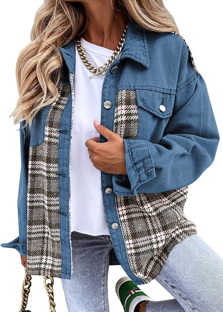 Damen Langarm Knopf Daunen Jeansjacke | Moderne