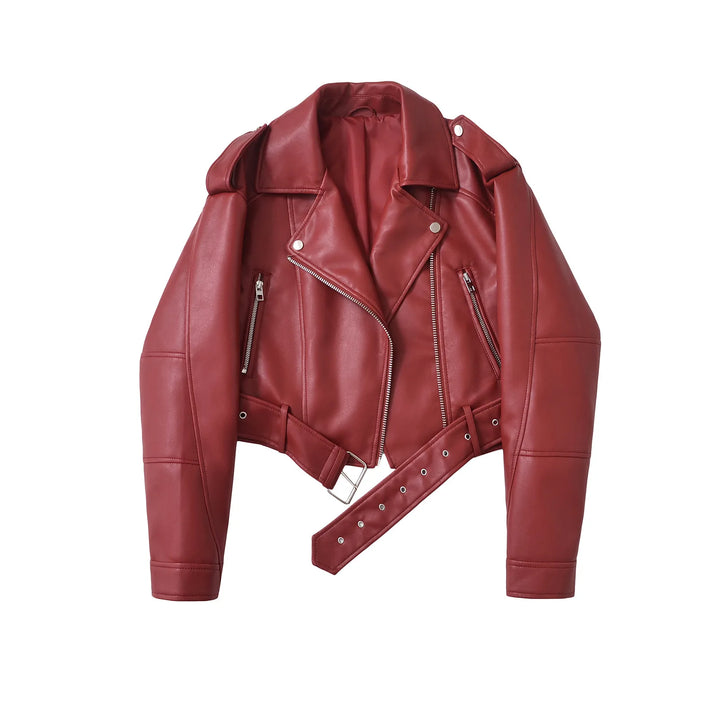 Kurze Motorradjacke mit Revers und Reißverschluss für Damen | Stilvoll