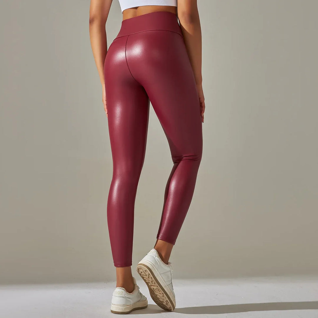 Bequeme high-waist-leggings im lederlook für damen
