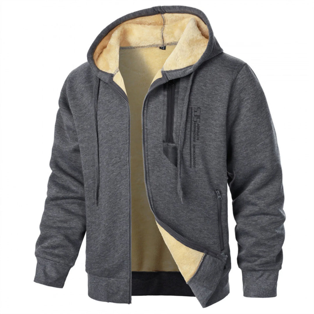 Einfarbige Fleece Jacke mit Kapuze für Herren | Lässig