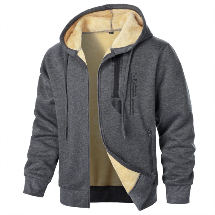 Einfarbige Fleece Jacke mit Kapuze für Herren | Lässig