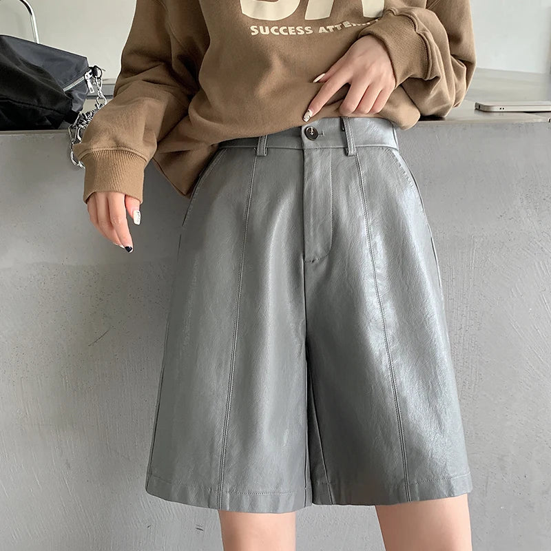 High-waist shorts im lederstyle für damen