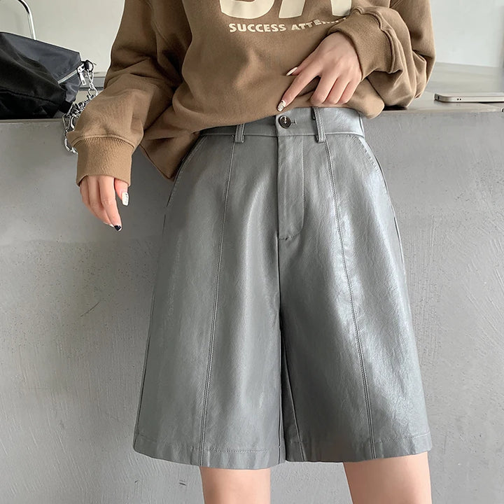 High-waist shorts im lederstyle für damen