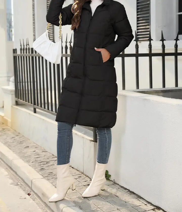Damen Puffer Lange Mantel | Reißverschluss